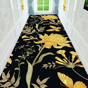 3D Gloden Gėlių Spausdinimo Plotas Pledai Koridoriaus, Prieškambario Ilgai Kilimai Miegamasis, Gyvenamasis Kambarys, Virtuvė, Vonios kambarys, priešslydžio Sistema Grindų Durų Kilimėlis
