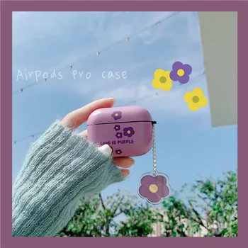 Apsauginis Dangtelis Lauke Belaidės Ausinės Padengti Airpods Mielas Violetinė Gėlių Spausdinimo Plastiko Ausinės Atveju 