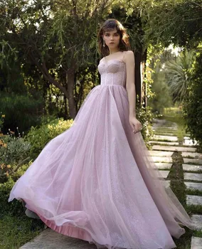 Arabijos Dizaino Prom Dresses Rose Pink Spageti Dirželis Brangioji Bling Bling Grindų Ilgis Vestidos De Formature