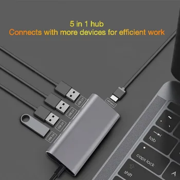 5 in 1 Tipo C 3.1-USB Šakotuvai C Tipo Adapteris su 1 USB 3.0 + 3 USB 2.0 + 1 USB C Įkrovimo lizdas Suppot Įkrauti Išmanųjį telefoną