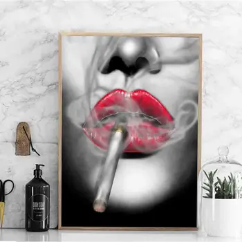 Šiuolaikinės Abstrakčios Drobės Tapybos Kūrybos Sexy Raudona Lūpų Rūkymas Debesys Sienos Meno spaudinius Kambarį, Biuro ir Namų Dekoro