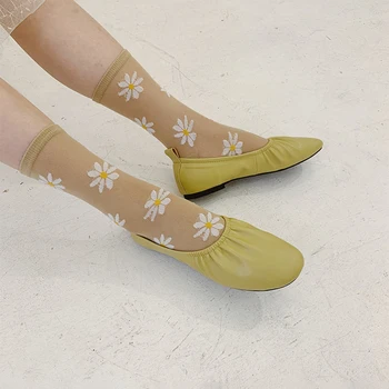 Mados Daisy Plonos Kojinės Moterims Gėlių Ilgas Šilko Kojinės Kelio Femme Pavasario Vasaros Juokingas Kojines Kulkšnies Streetwear Calcetines Mujer