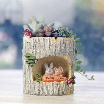 Idiliškas kūrybos miško animacinių filmų gyvūnų medžio kelmas succulents vazonas darbalaukio kelmas puošyba