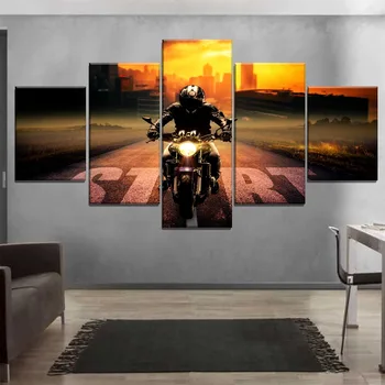 Drobė HD Spausdinti Tapybos Viena Sistema, 4 Gabalas Ride Naktį Motociklas Vyras Nuotrauką Šiuolaikinio Gyvenimo Kambario Sienos Meno Namų Dekoro