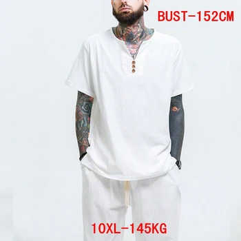 Vyriški baltiniai dideli marškinėliai medvilnės didelio dydžio 7XL 8XL 9XL 10XL vasaros trumpas rankovėmis V-kaklo, atsitiktinis white T-shirt
