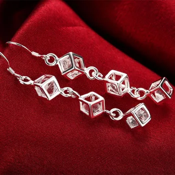 Lekani 925 Sterling Silver Crystal Cube Threader Auskarai Ilgai Kutas Grandinės Blizgiu Cirkonio Tabaluoti Auskarai Moterims Fine Jewelry