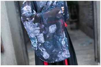 Mėlyna Kinijos tradicinės Jin Wei stiliaus Hanfu moterų spausdinti didelio rankovės Japonų stiliaus studentų cosplay liaudies veiklos apranga