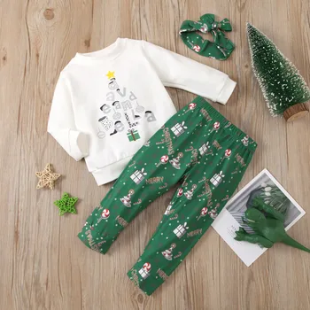 Kalėdų Print T-Marškinėliai, Kelnės Vaikams 0-2Y Kūdikių Medvilnės ilgomis Rankovėmis Marškinėliai Topai Kelnes Rudens Žiemos Kalėdos Namų Drabužių Rinkiniai