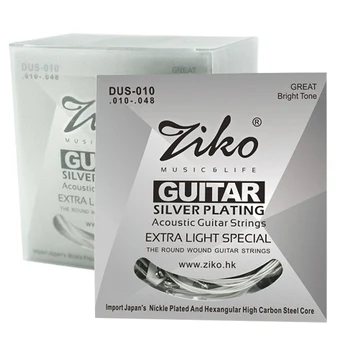 Ziko Du Serijos Akustinės Gitaros Stygos Šešiakampis Anglies Plieno Core Sidabro Danga Žaizdos
