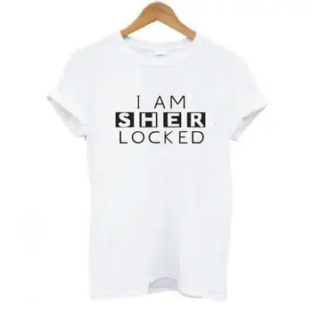 Aš ESU SHER UŽRAKINTA Juokinga Atspausdintas T-shirt Femme Tumblr Moteriški Drabužiai, Baltos, Juodos spalvos Medvilniniai Marškinėliai, Harajuku Kempingas Camisas Mujer