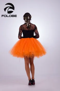 FOLOBE Orange Trumpas Tiulio Sijonas Atsitiktinis Tutu Sijonai Moterims Kamuolys Suknelė Šalis, Apatiniai sijonai faldas saia jupe TT010