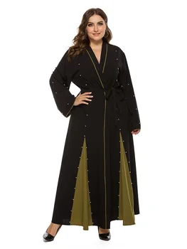 KALENMOS plius dydis Musulmonų abaja Moterų suknelė Duobute arabų Nėriniai-up Ilgas Chalatas, Turkijos Islamo Drabužių Tvarstis Maroko Kaftan
