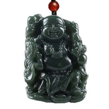 Koraba Fine Jewelry Clin-kk Gamtos Green Jade Daosizmo Meistro Zhong Kui Buda Blogio Karoliai Pakabukas Amuletas Nemokamas Pristatymas
