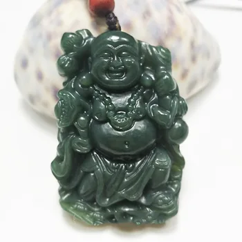 Koraba Fine Jewelry Clin-kk Gamtos Green Jade Daosizmo Meistro Zhong Kui Buda Blogio Karoliai Pakabukas Amuletas Nemokamas Pristatymas