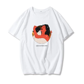 Elegantiškos Harajuku T-Marškinėliai Moterims Angelai Apsaugoti Mane Demonai Mane Gerbti Print T Shirt, Derliaus Dydžio Prarasti Viršūnes Tee Marškinėlius