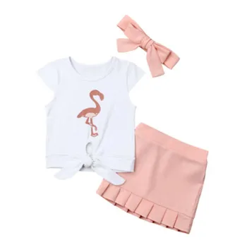 Sweet Baby Mergaičių Vasaros Drabužių Bamblys Kūdikių Mergaičių Flamingo Rišti, T-Marškinėliai, Sijonas 3Pcs Apranga Vasaros Vaikų Drabužių Amžiaus 1-5T