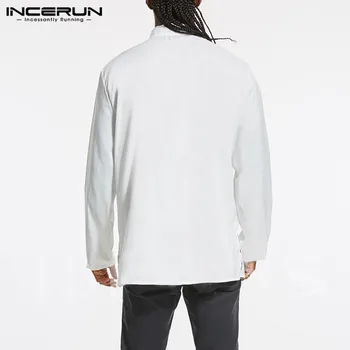 INCERUN Etninės Atspausdinta Marškinėliai Mens Stovėti Apykaklės Camisa Vyrai ilgomis Rankovėmis Mygtuką Chemise Atsitiktinis Afrikos Drabužių Streetwear S-3XL
