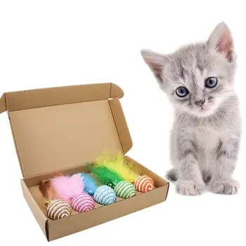 5 Vnt/Set Naminių Kačių Žaislai Funny Cat Stick Lazdele Plunksnų Bell Sizalio Kamuolys Dantų Šlifavimo Naminių Reikmenys Atsitiktinių Spalvų