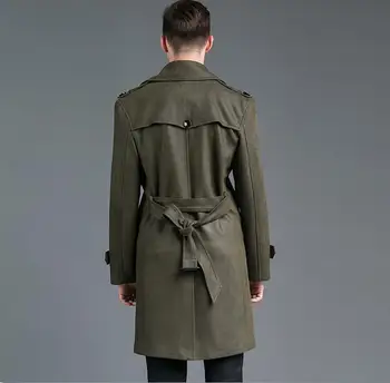 Armijos Žalioji Mens tranšėjos paltai vyras Suede ilgi paltai vyrams drabužius slim fit paltas ilgomis rankovėmis 2020 naujų dizaineris