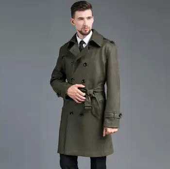 Armijos Žalioji Mens tranšėjos paltai vyras Suede ilgi paltai vyrams drabužius slim fit paltas ilgomis rankovėmis 2020 naujų dizaineris