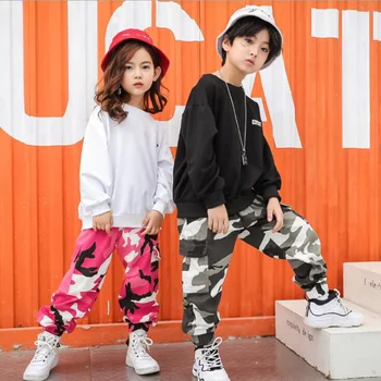 Vaikams Hip Hop Sportinių Šokių Kostiumai Mergaičių Kamufliažas Jogger Džiazo Šokių Drabužius Berniukai Šoka Konkurencijos Veiksmingumo Kostiumai