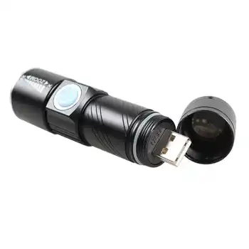 Nešiojamų USB Įkrovimo LED Žibintuvėlis Zoomable Vandeniui 2000 Liumenų Žibintuvėlio Lemputė, Built-in Baterijos 3 Rūšių Focusable Dviračio Šviesos