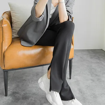 Viskozė Kelnės Kojų Angos Su Užtrauktuku Ruožas Stora Pieštuku Kelnės Laisvalaikio Kelnės Ponios 2020 M. Rudenį Korėjos Versija Slim Kelnės