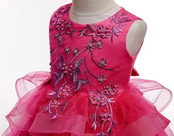 Gėlių Siuvinėjimas Baby Girl Dress Rose Sluoksnio Vaikai Princesė Suknelės Mergaitėms, Drabužiai Elegantiškas Vestuves Vestido 6M 2 4 6 8Y