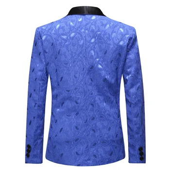Stilingas Paisley Žakardo Royal Blue Sportiniai švarkai (bleizeriai) Vyrų Skara Apykaklės Vieną Mygtuką Smokingas Tiktų Vyrų Atsitiktinis Šalis Vestuvių Kostiumas Homme S-XL