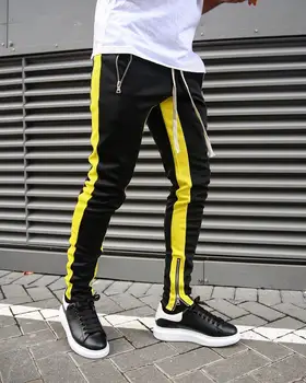Vyrai Juoda Atsitiktinis Track Kelnės Mados Hip-Hop Fitneso Streetwear Dryžuotos Kelnės Raišteliu Poilsiu Sweatpants Pantalon Homme