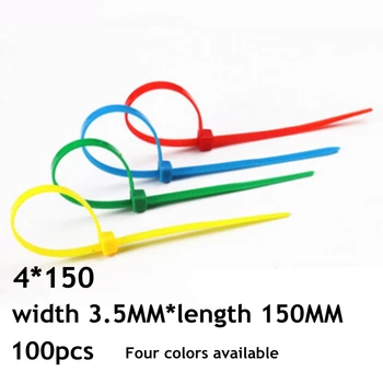 100vnt/daug Plastiko, savaiminio fiksavimo mėlyna raudona žalia geltona nailono kabeliui kabelis 4*150mm spalvotų plastikinių antspaudas etiketės kaklaraištis