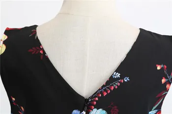 2019 m. Vasarą Vintage Suknelė Gėlių Spausdinti Linijos, O Kaklo 1950-ųjų Stiliaus Rankovių Retro Swing Suknelės Elegantiškas Šalis Suknelė Skraiste Femme
