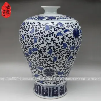 Mėlynos ir baltos spalvos porceliano keramikos vaza kokybės antikvarinis mėlynos ir baltos lotus pažymėkite vaza, butelis, namuose