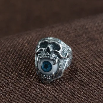 S990 Tailando sidabro amatų atkurti senovės būdų žiedas mados dervos kaukolė akių vyrų akto vaidmuo ofing yra tai, ragavęs
