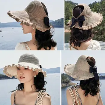 Moterys, Sulankstomas Saulės Skrybėlę Bowknot Skydelis Rankų Darbo Kepurė 2020 Metų Moteris Vasaros Atsitiktinis Šešėlis Tuščias Top Hat Merginų Paplūdimio Dangtelis Nuo Saulės