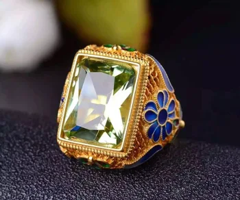 Realus Ir Natūralus Žaliasis Žiedas Crystal Vyras žiedas Nemokamas pristatymas 925 sterlingas sidabro 12*16mm perlas vyrų Bauda handworked papuošalai