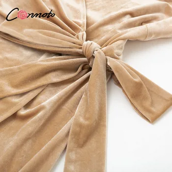 Conmoto wrap seksualus plyšio aksomo suknelės moterims, spageti dirželis lankas žiemos 2020 suknelė feminino klubas šalies ilga suknelė vestidos