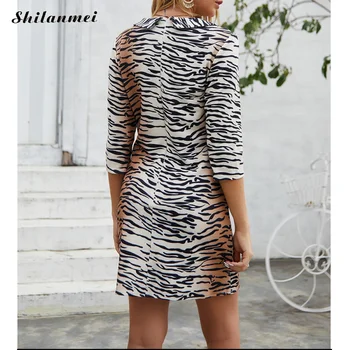 Seksualus Tigras Pantern Mini Suknelė 2019 M. Pavasarį Atsitiktinis Tigras Spausdinti Mini-Line Suknelės Moterims, 3/4 Rankovės Gilia V Mados Rudens Dress