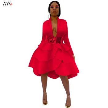 Afrikos moterų suknelė vientisa spalva susiėmę vakare šalis suknelė naktinis klubas elegantiškas raudonas seksualus temperamentas suknelė (be diržo)