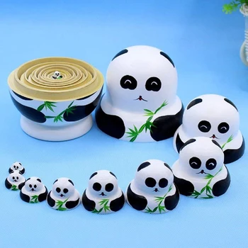 10vnt/Set Mediniai Panda Gyvūnų rusijos Lizdus Lėlės Žaislas Rankų darbo Amatų Vaikai Dovanų Žvalgybos, Vystymosi Žaislai