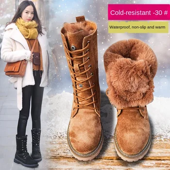 2020 mados naujus natūralios odos rudenį, žiemą šilta tirštėti vidurio blauzdos sniego batai moterims pusėje zip merginos moters laisvalaikio bateliai