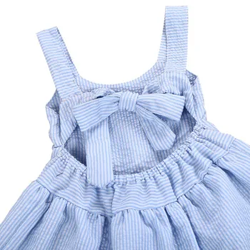 Kūdikių Suknelės Mergina Kūdikių Drabužiai Vasarą Mergina Dress Dvigubai Mėlyna Dryžuotas Atgal Lankas Saldus Princesė Mergina Dress Baby Girl Drabužiai
