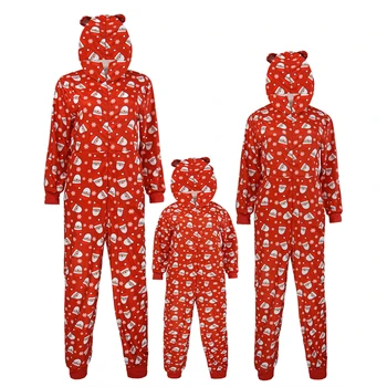 Kalėdų Gobtuvu Pižama Sleepwear Kalėdos Šeimos Atitikimo komplektus Žiemą Šilti Apatiniai marškiniai ilgomis rankovėmis O-kaklo Santa Claus modelis
