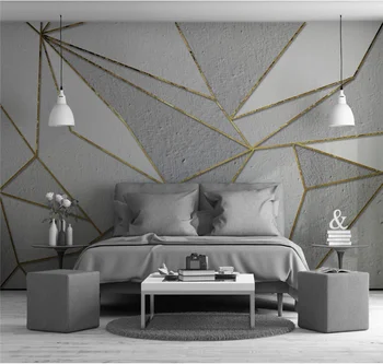 Xuesu Šiaurės minimalistinio asmenybės abstrakčių geometrinių aukso lovos, miegamojo kambarį custom tapetai, freskos 3D5D8D