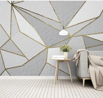 Xuesu Šiaurės minimalistinio asmenybės abstrakčių geometrinių aukso lovos, miegamojo kambarį custom tapetai, freskos 3D5D8D