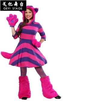 Alisa Stebuklų šalyje Kostiumas Cheshire Cat Cosplay Suknelė Suaugusiems Vaikams Helovinas kostiumas Išgalvotas Šalis Atitiktų Tėvų ir vaikų Drabužiai