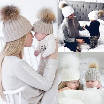 Šeimos Atitikimo Skrybėlę Naujas Žiemą Šiltas, Mielas Kūdikis Vaikai, Mergaitės Ir Berniukai, Bamblys Megzti Nėrimo Beanie Skrybėlių
