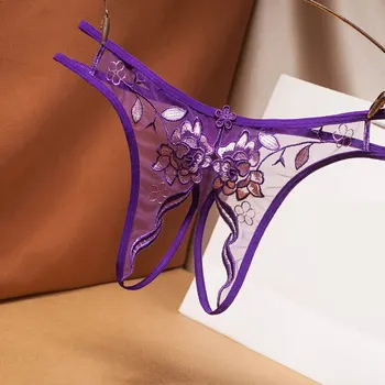Moterims Seksualus Permatomas Moterų G-String Gėlių Siuvinėjimas Atgal Atidarykite Mažas Juosmens Permatomos Kelnės G-String