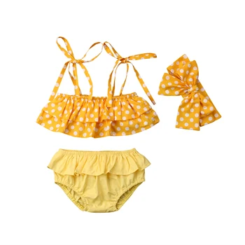 3PCS Bamblys Vaikams Baby Girl Polka Bikini nustatyti maudymosi kostiumėlį, maudymosi Kostiumėliai, Maudymosi Plaukimo Paplūdimio