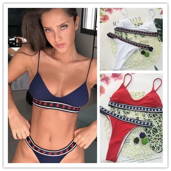 2018 naujas vientisos spalvos bikini pentagram juostelių susiuvimo maudymosi kostiumėlį, seksualus bikini maudymosi kostiumėlis